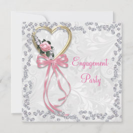 Romantisch Roos, diamant en Verloving van lintstof Kaart