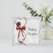 Romantisch Roos, diamanten en Roodlintbruiloft Kaart (Staand voorkant)