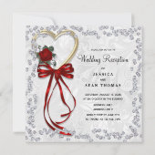 Romantisch Roos, diamanten en Roodlintbruiloft Kaart (Achterkant)