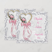 Romantisch Roos, diamanten & lint bruiloft Kaart (Voorkant / Achterkant)