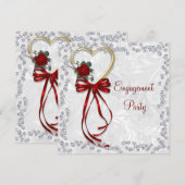 Romantisch Roos, Diamonds & Rood Lint Verloving Kaart (Voorkant / Achterkant)