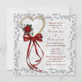 Romantisch Roos, Diamonds & Rood Lint Verloving Kaart (Achterkant)