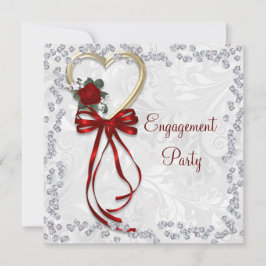 Romantisch Roos, Diamonds & Rood Lint Verloving Kaart