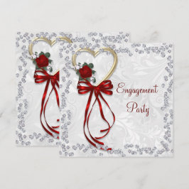 Romantisch Roos, Diamonds & Rood Lint Verloving Kaart