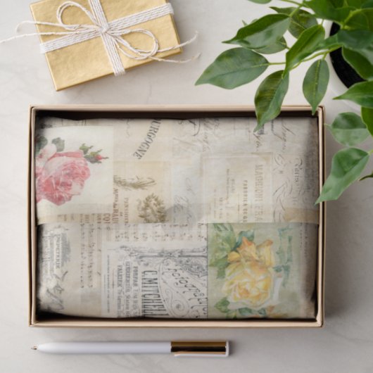 Romantisch Roos- en ephemera-weefsel Tissuepapier (Geschenk)