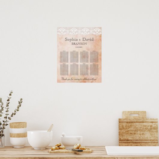 Romantisch Roos- en Lace Wedding Seating Chart Poster (Keuken)