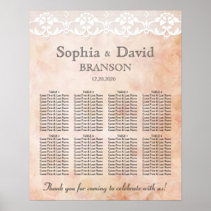 Romantisch Roos- en Lace Wedding Seating Chart Poster