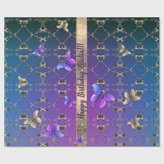 Romantisch Roos en Vlinders Inpakpapier (Vlak)