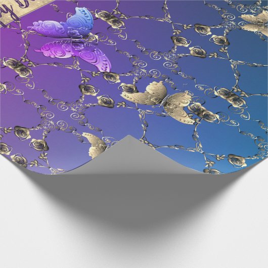 Romantisch Roos en Vlinders Inpakpapier (Hoek)