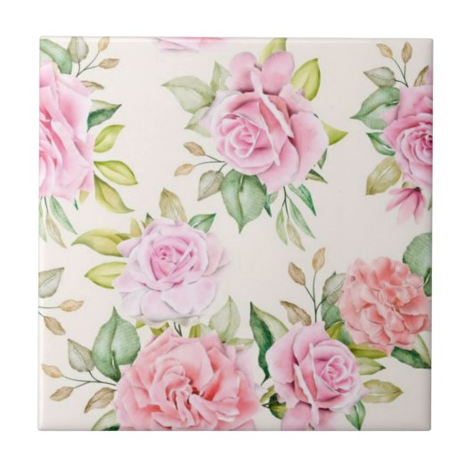 Romantisch Roos Flowers Pattern-23799 Tegeltje (Voorkant)