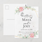 Romantisch Roos Geometric Wedding Briefkaart (Voorkant / Achterkant)