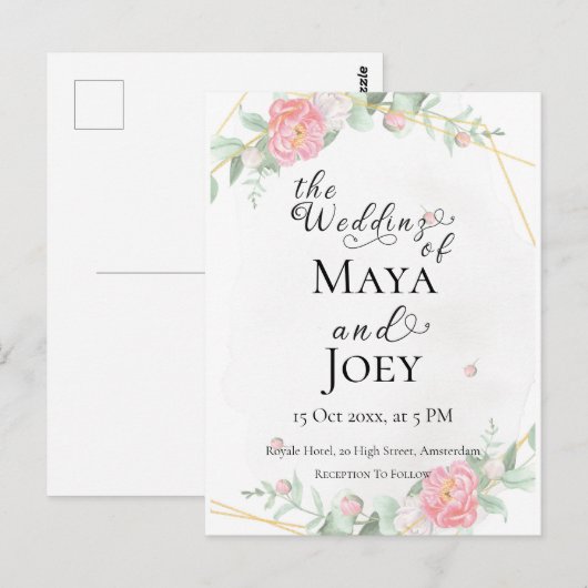 Romantisch Roos Geometric Wedding Briefkaart (Voorkant / Achterkant)