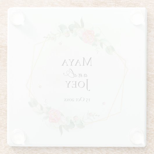 Romantisch Roos Geometric Wedding Glazen Onderzetter (Achterkant)