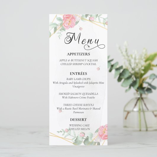 Romantisch Roos Geometric Wedding Menu (Staand voorkant)