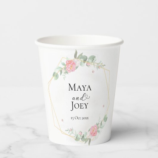 Romantisch Roos Geometric Wedding Papieren Bekers (Achterkant)