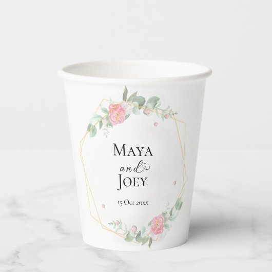 Romantisch Roos Geometric Wedding Papieren Bekers (Voorkant)