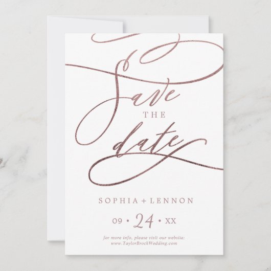 Romantisch Roos Gold Calligrafie Save The Date (Voorkant)