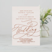 Romantisch Roos Gold Foil | Blush Flourish Wedding Folie Uitnodiging (Staand Voorkant)
