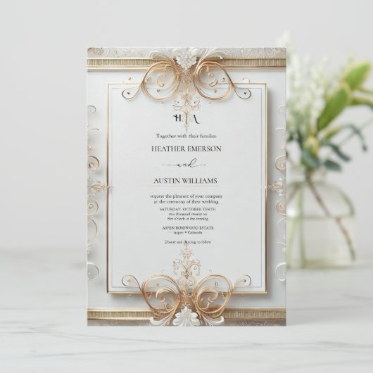 Romantisch Roos Gold Foil | Blush Monogram Weddens Kaart (Staand voorkant)