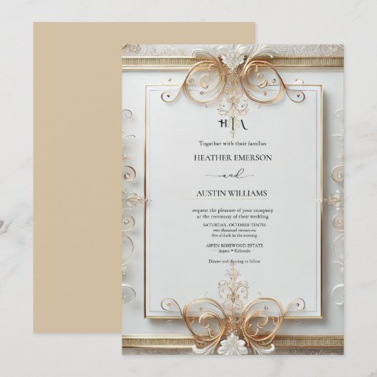 Romantisch Roos Gold Foil | Blush Monogram Weddens Kaart (Voorkant / Achterkant)