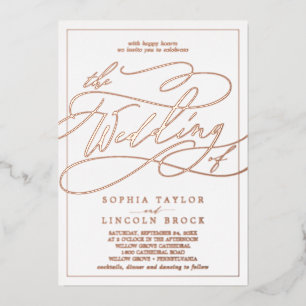 Romantisch Roos Gold Foil kalligrafie Lijst Wedden Folie Uitnodiging