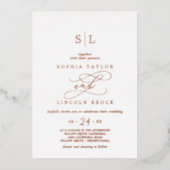 Romantisch Roos Gold Foil Monogram Weddenschap Folie Uitnodiging (Voorkant)