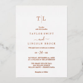 Romantisch Roos Gold Foil Monogram Weddenschap Folie Uitnodiging