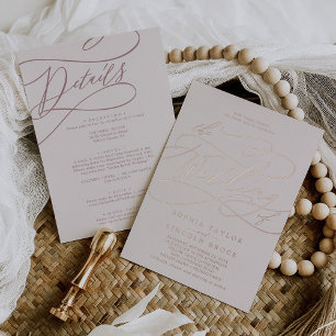 Romantisch Roos Gold Foil Roze Alles in één bruilo Folie Uitnodiging