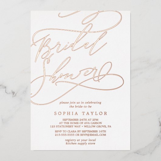 Romantisch Roos Gold Foil Vrijgezellenfeest Folie Uitnodiging (Voorkant)