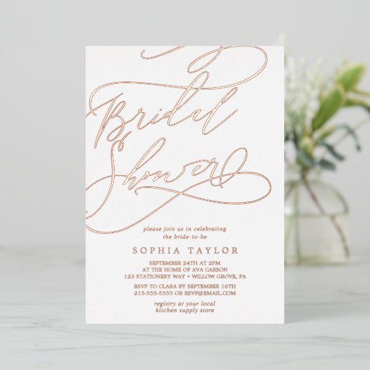 Romantisch Roos Gold Foil Vrijgezellenfeest Folie Uitnodiging (Staand Voorkant)