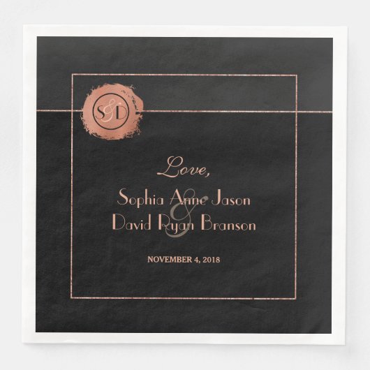 Romantisch Roos Gold Glitter Monogram Weddenschap Servet (Voorkant)