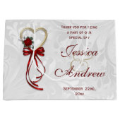 Romantisch Roos, Gold Heart en Red Ribbon Large Cadeautasje (Voorkant)