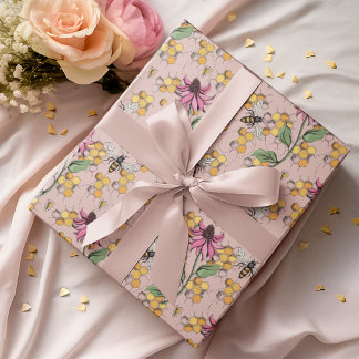 Romantisch Roos Gold Queen Bee, Honingraat & Bloem Cadeaupapier