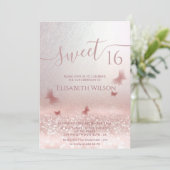 Romantisch Roos goud glittery ombre vlinder foto Kaart (Staand voorkant)