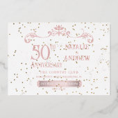 Romantisch Roos Goud Jubileum Folie Uitnodiging (Achterkant)