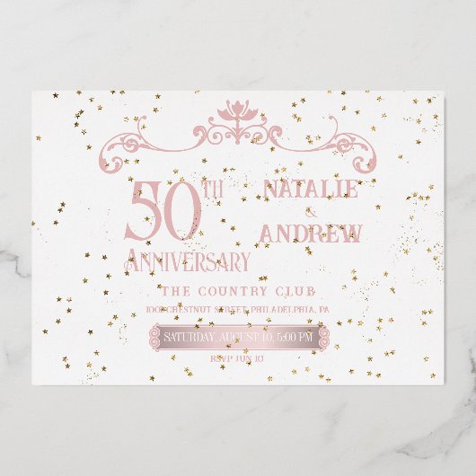 Romantisch Roos Goud Jubileum Folie Uitnodiging (Achterkant)