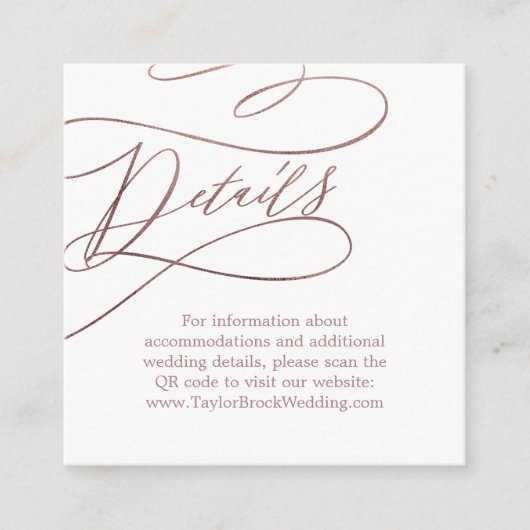 Romantisch Roos Goud QR Code Bruiloft Details Informatiekaartje (Voorkant)