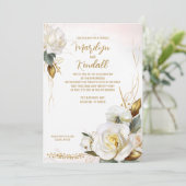 Romantisch Roos Gouden Bloemen Huwelijk Kaart (Staand voorkant)