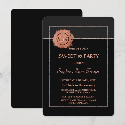 Romantisch Roos Gouden Glitter Monogram ZOET 16 Kaart (Voorkant / Achterkant)