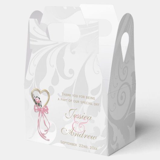 Romantisch Roos, Gouden Hart & Roze Lint Bedankdoosjes (Geopend)