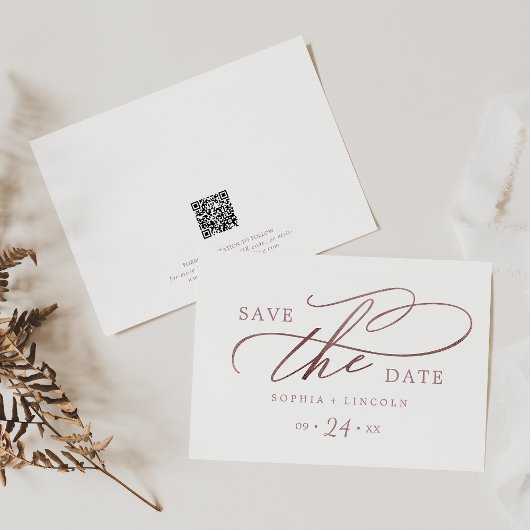Romantisch Roos Gouden Kalligrafie QR Code Horizon Save The Date