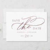 Romantisch Roos Gouden Kalligrafie QR Code Horizon Save The Date (Voorkant)