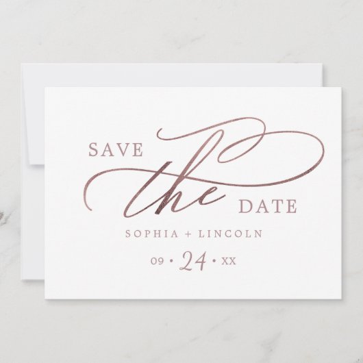 Romantisch Roos Gouden Kalligrafie QR Code Horizon Save The Date (Voorkant)