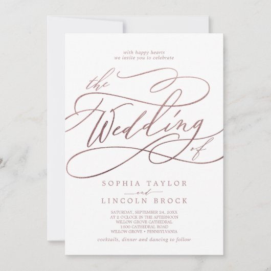 Romantisch Roos gouden QR-code alles in één bruilo Kaart (Voorkant)