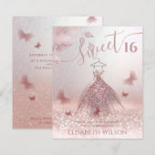 Romantisch Roos goudglitter ombre jurk vlinder (Voorkant / Achterkant)