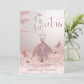 Romantisch Roos goudglitter ombre jurk vlinder Kaart (Staand voorkant)