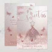 Romantisch Roos goudglitter ombre jurk vlinder Kaart (Voorkant / Achterkant)