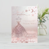 Romantisch Roos goudglitterjurk hemellichaam Invit Kaart (Staand voorkant)