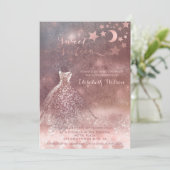 Romantisch Roos goudglitterjurk hemellichaam Invit Kaart (Staand voorkant)