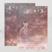 Romantisch Roos goudglitterjurk hemellichaam Invit Kaart (Voorkant / Achterkant)
